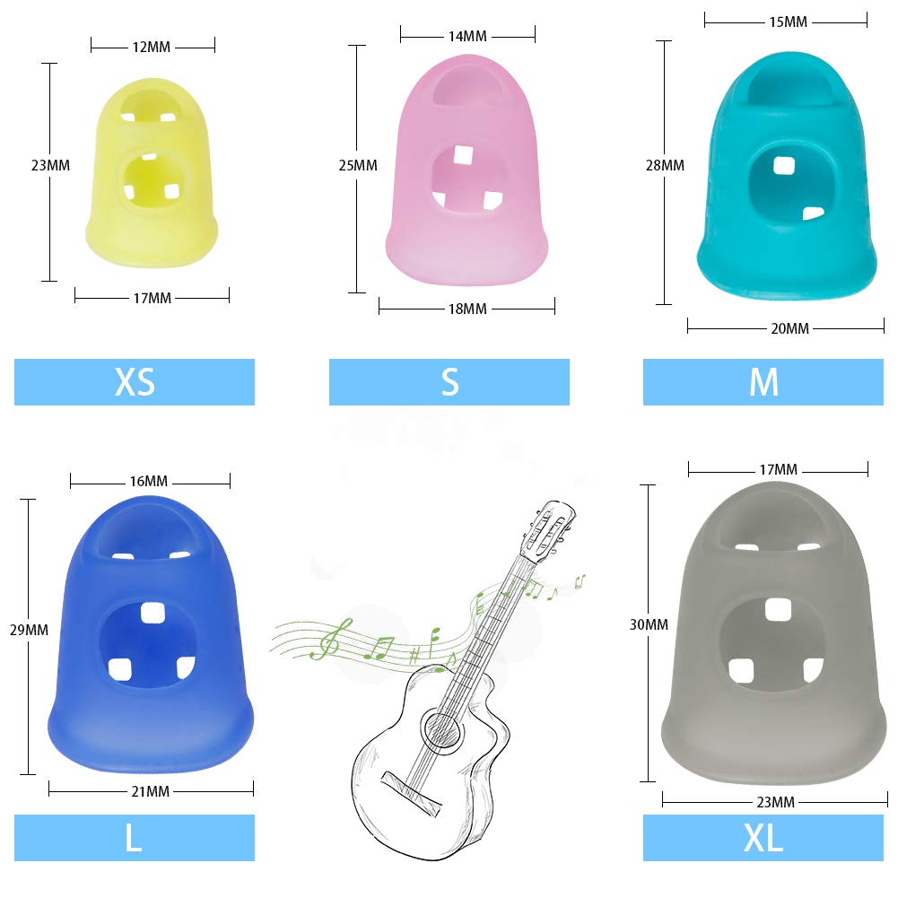 40pcs Guitar Silicone Finger Protector,Color Fingertip Protection Covers Caps in 5 Sizes for Beginner Playing Ukulele Electric G
