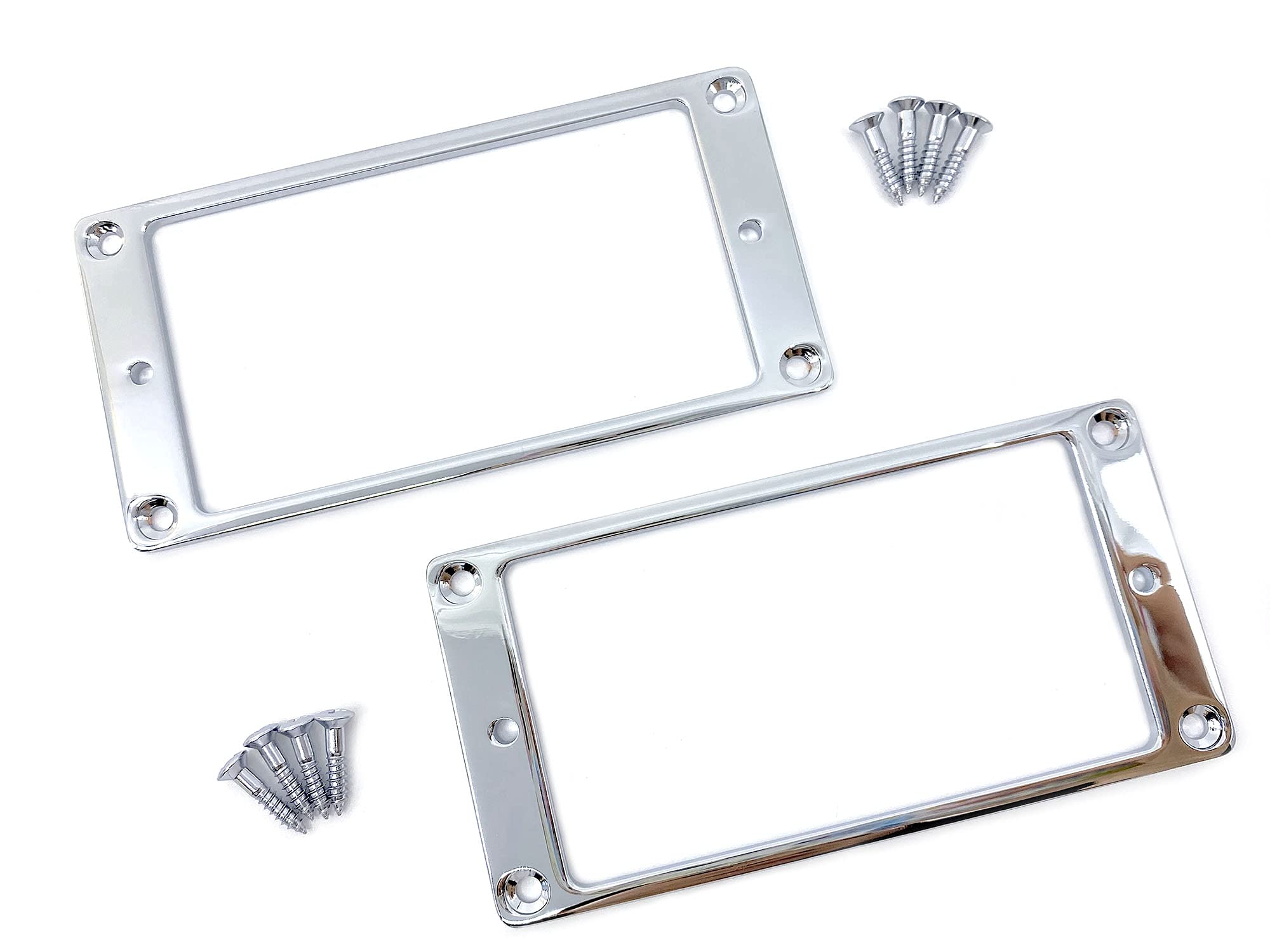 Als Flat Metal Mounting Ring Set Of 2 With Screws - Chrome Plated Solid Brass For Humbucking Pickups - Humbucker Pickup Frames/B