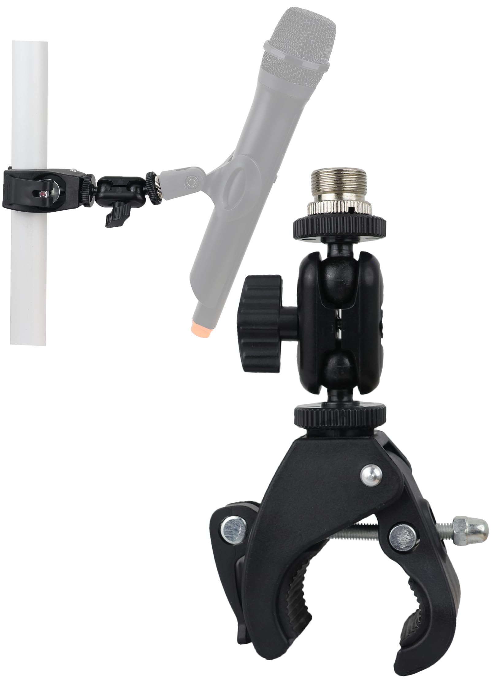 Hocoder Mic Crab Clamp Microphone Mount with Double Ball Head Adjustment 1/4  to 5/8  Thread, Fits Mic Stand, Drum Stand, Deskto