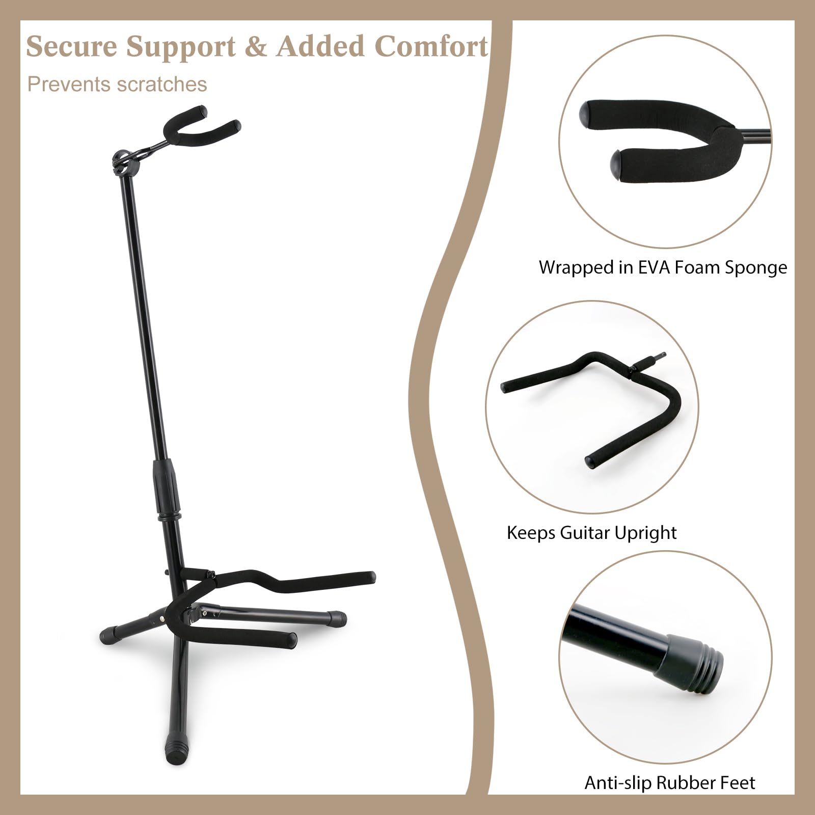 EASTROCK 2 Pack Guitar Stand Professional Portable Black Tripod Guitar Stand Acoustic and Adjustable Folding Electric Guitar Sta