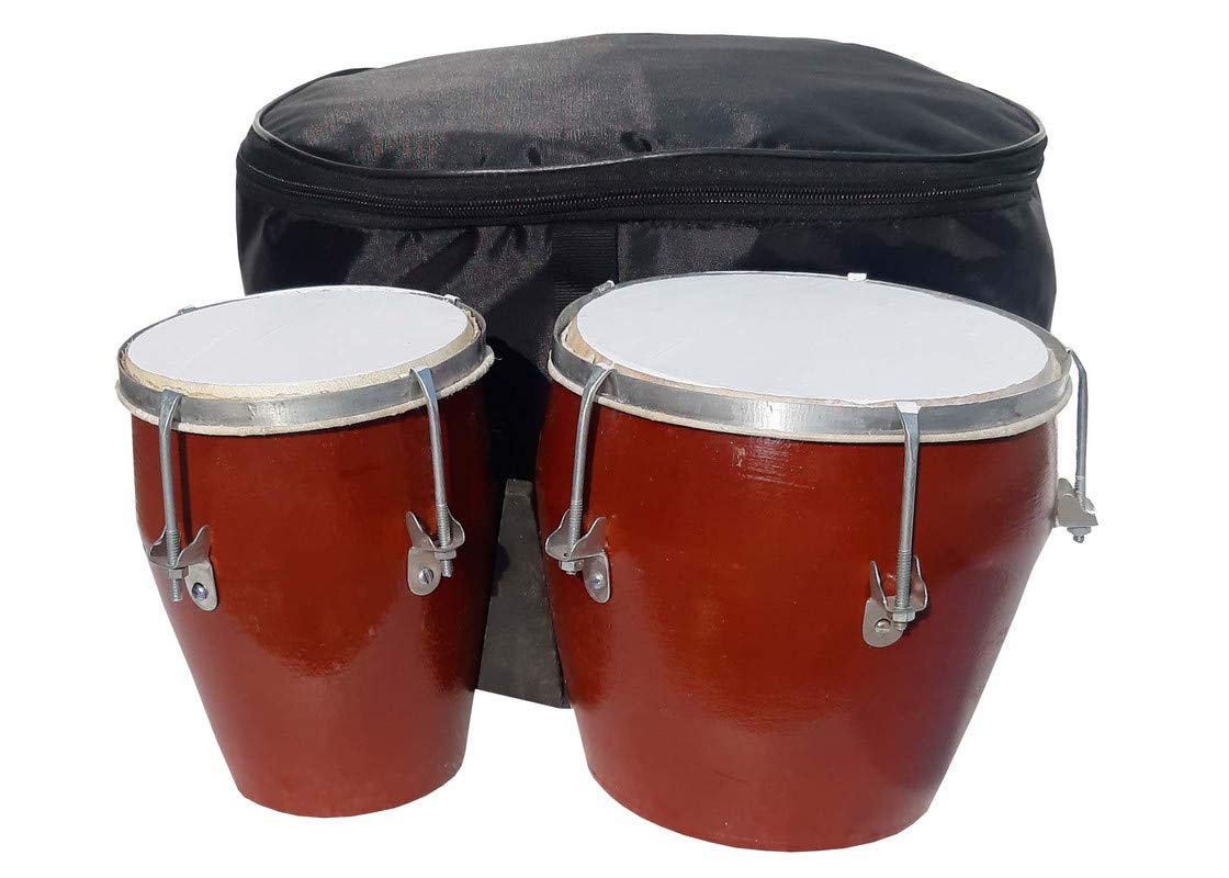 Gt Manufacturers Professional Two Piece Hand Made Wooden Bango Drum Set With Cover 03 (Brown)