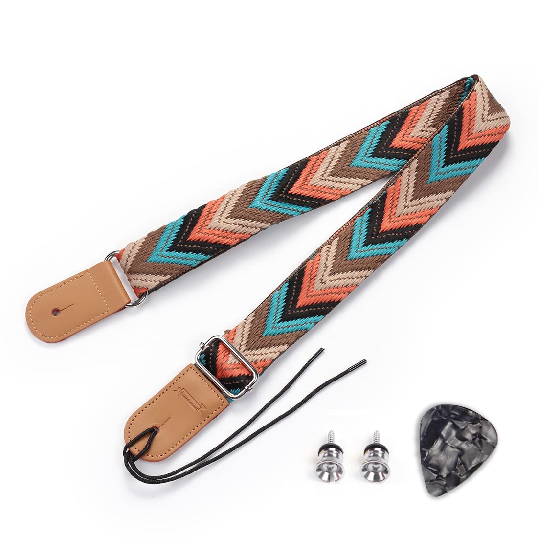 Longteam Simple Linen Leather Ukulele Strap Adjustable Length Durable Uke Straps with Nail, Rope, Picks (Arrow No.1)