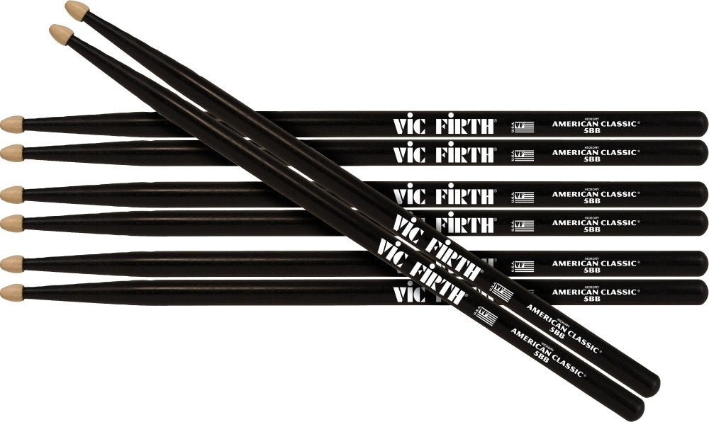Vic Firth American Classic 4 for 3 Drumstick Pack - 5B - Wood Tip - Black