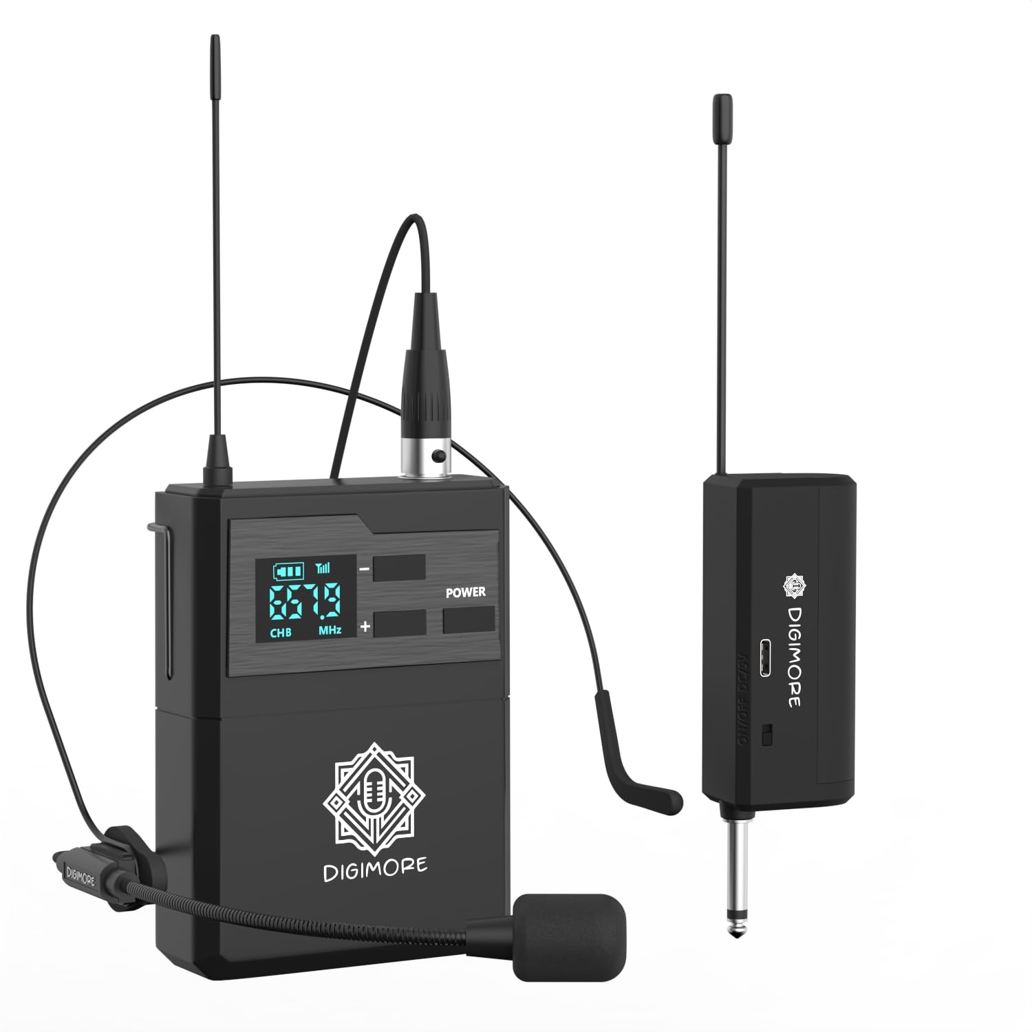 DIGIMORE UHF Cordless Headset Mic | 3-Pin Mini XLR Port | Volume Control | 5Hrs Battery Life |196ft Range | 