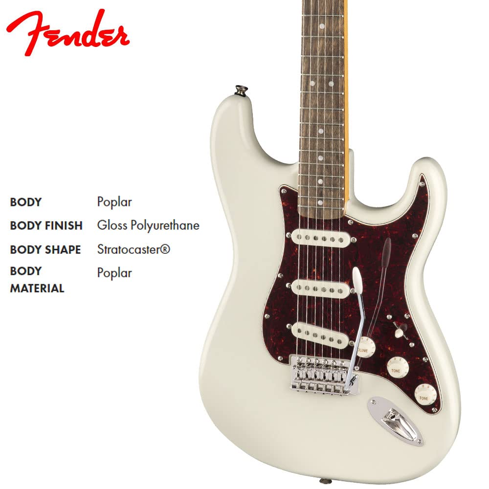 Squier Classic Vibe 70s Stratocaster Electric Guitar, Olympic White, Laurel Fingerboard