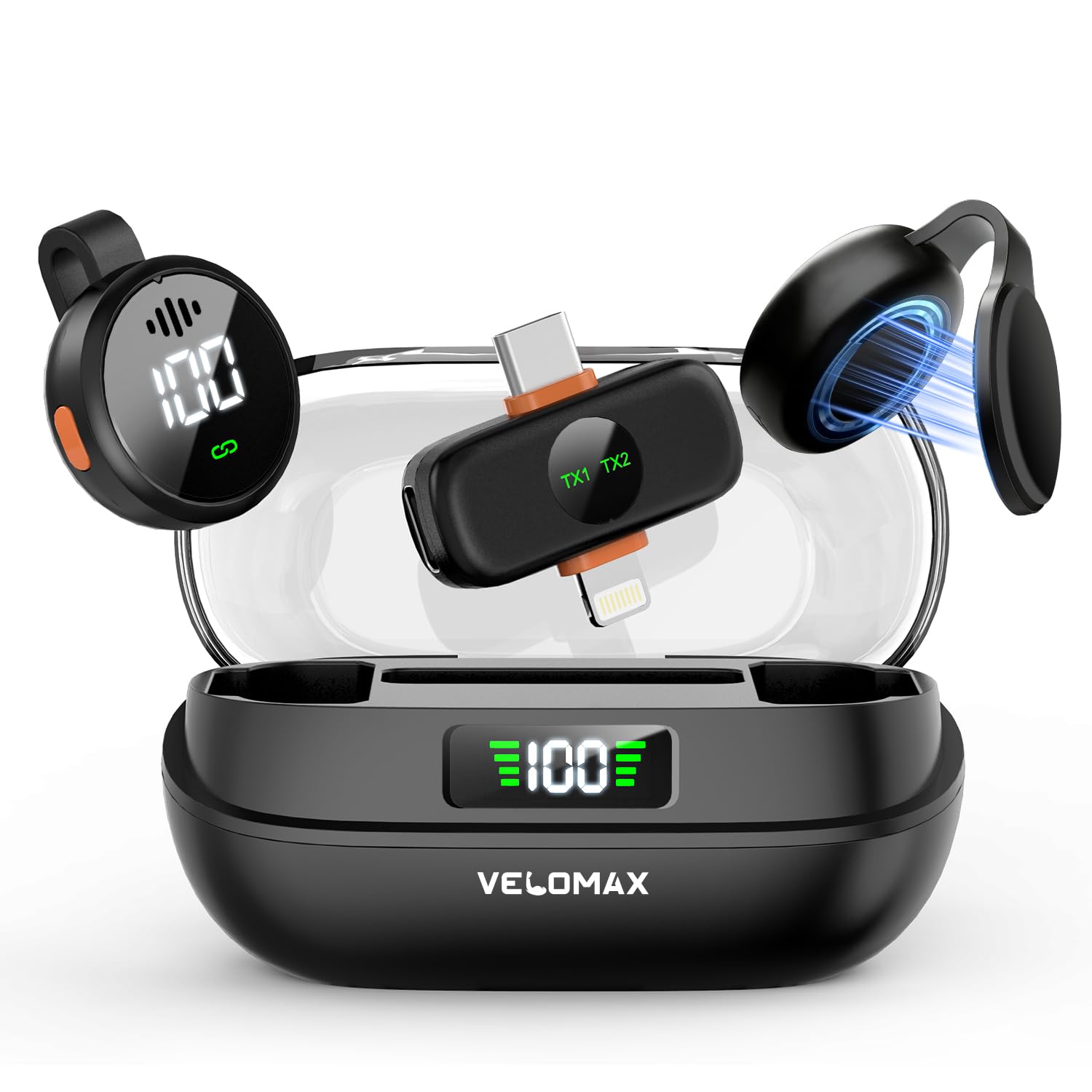 Velomax Wireless Mic For Youtube, 2-In-1 Mic For Youtube Wireless For Iphone/Android, Dual Clip-On Magnetic Microphone With 100F