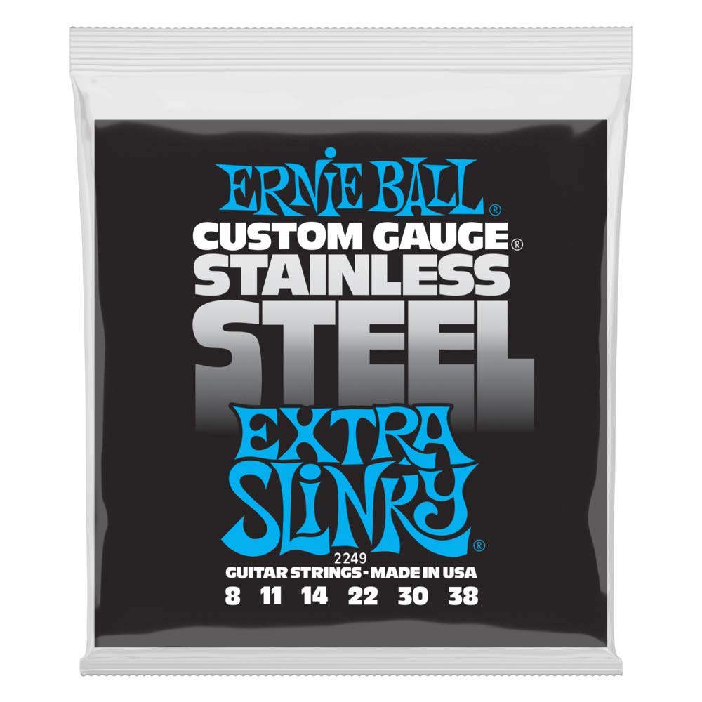 Ernie Ball Extra Slinky Stainless Steel Electric Guitar Strings, 8-38 Gauge (P02249)