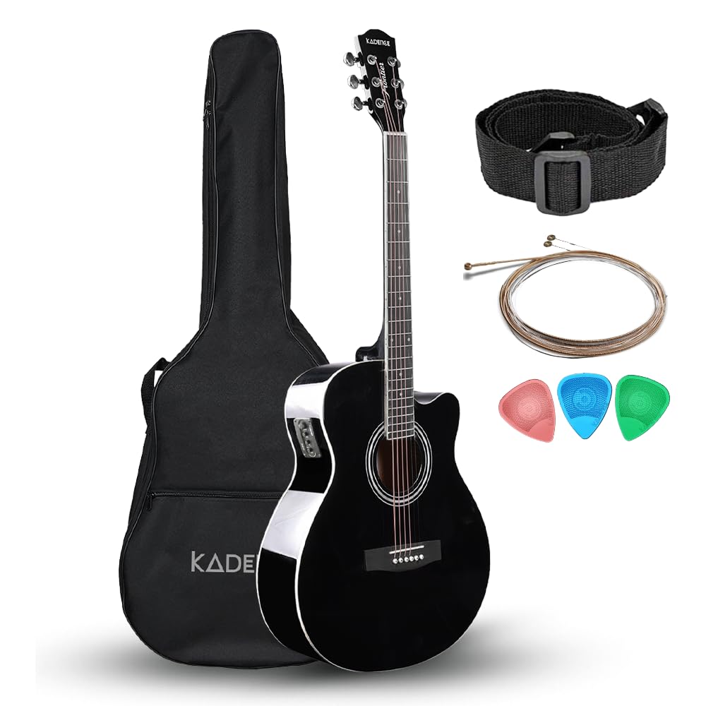 Kadence Frontier Series Acoustic Electric Guitar - Spruce Wood Finish Electric Acoustic Guitar (Black EQ) - Electro Acoustic Gui