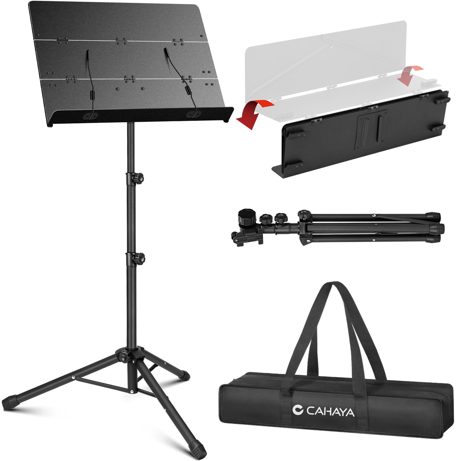 CAHAYA Foldable Sheet Music Stand with Tri-fold Panel Portable Music Stand with Carrying Bag Matte Frosted Metal Material Sturdy