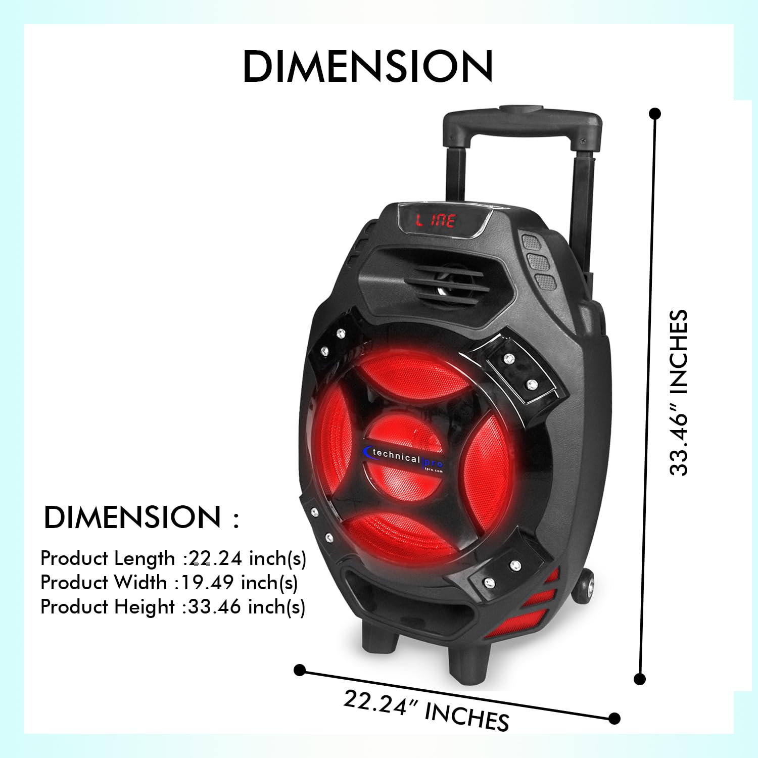 Technical Pro 600 Watts Rechargeable Bluetooth Speakers with Built-in Battery, USB, Mic, Aux and SD Card Inputs Portable LED Spe