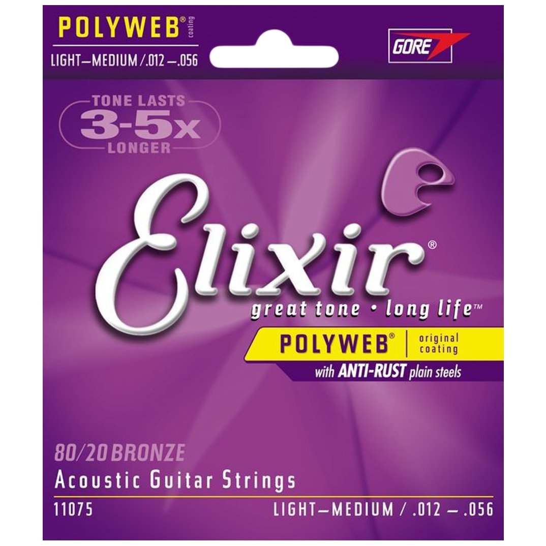 Elixir Strings 8020 Bronze Acoustic Guitar Strings W Polyweb Coating, Light (012-053)