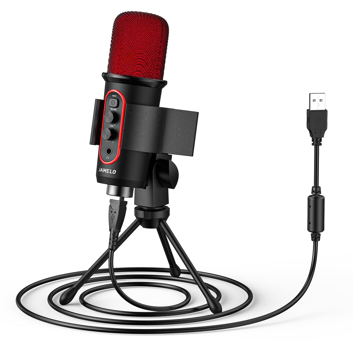 Jamelo Gaming Microphone, Usb Computer Condenser Mic For Pc/Laptop/Phone/Ps4/5, Rgb, Headphone Output, Volume Control,Plug And P