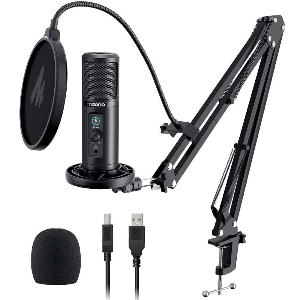 Maono Usb Microphone For Pc, Professional Computer Condenser Mic With Mute, Mic Gain, Zero Latency Monitoring, Boom Arm For Stud
