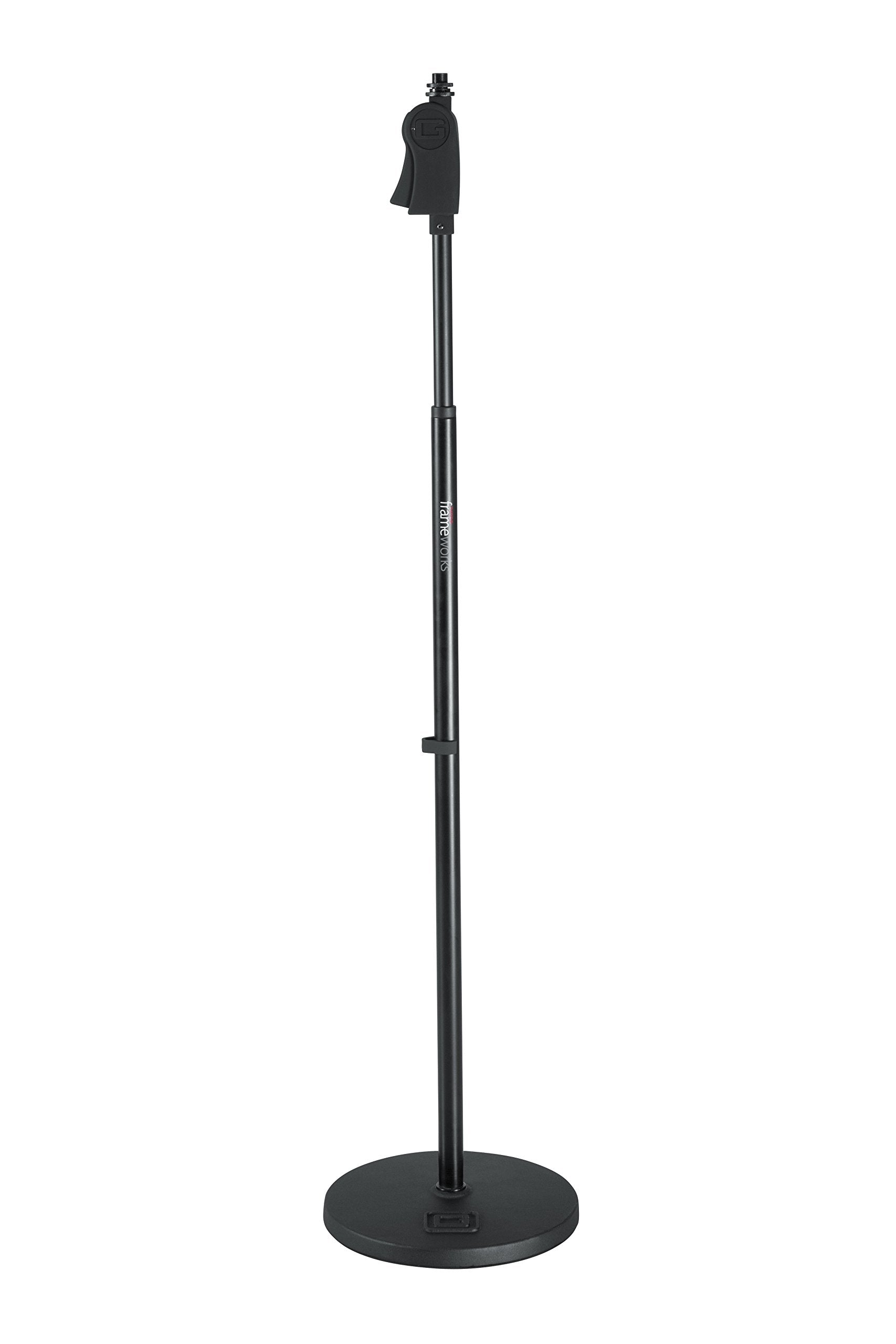 Gator Frameworks Microphone Stand With 10'' Weighted Base And Deluxe Soft Grip Squeeze Height Adjustment (Gfw-Mic-1001),Black