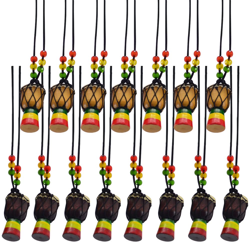 ZUYYON 15Pcs Instrument Necklaces Wooden Classic Djembe Drum Mini Pendant African Drum Bongos Percussion Jewelry Necklace Drums 