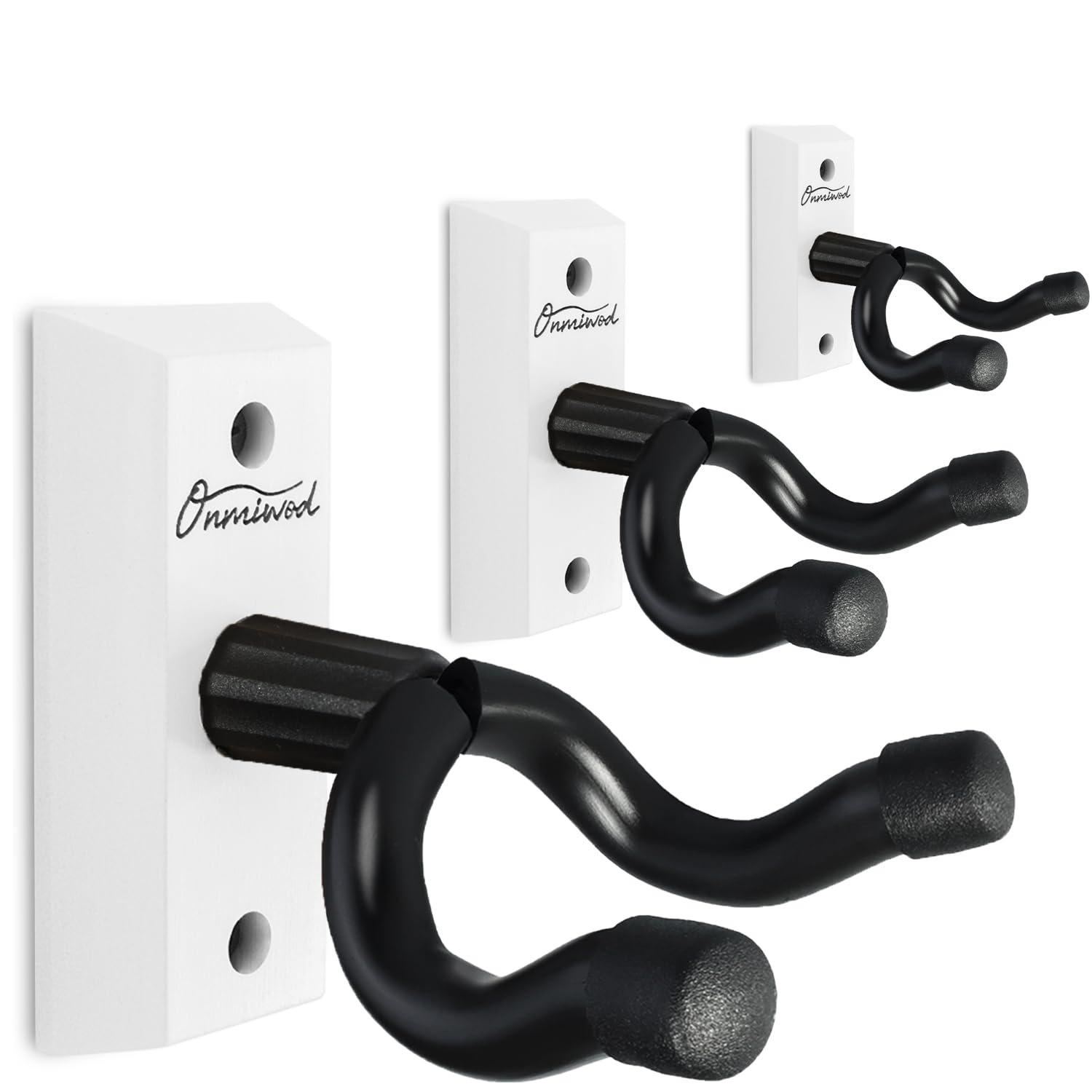 Onmiwod Guitar Wall Mount 3 Pack, White Hardwood Guitar Hanger, U-Shaped Guitar Wall Hanger Mount, Guitar Holder Hook Stand Wall