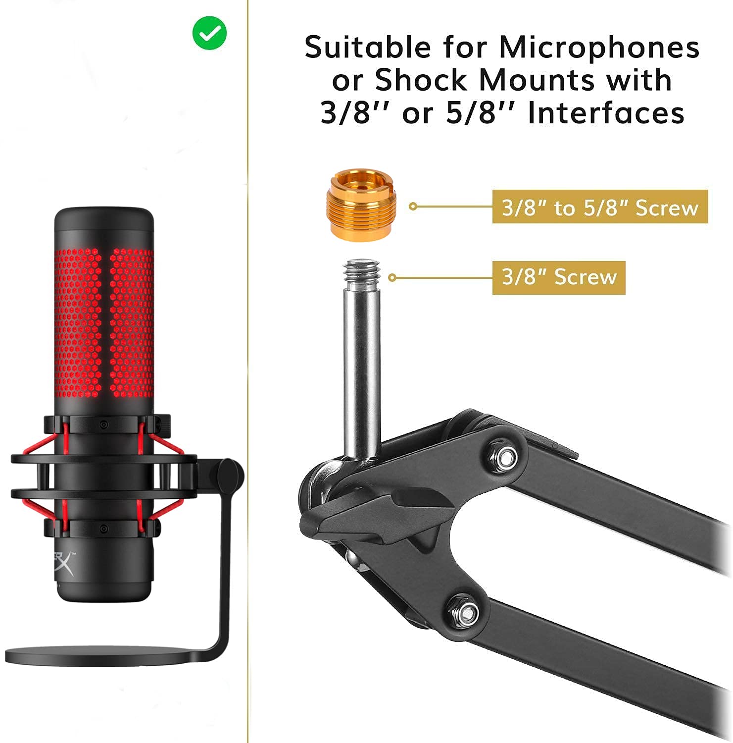 For Hyperx Quadcast Boom Arm, Boom Scissor Arm For Hyperx Quadcast S, Professional Adjustable Mic desk mount Stand, Compatible W