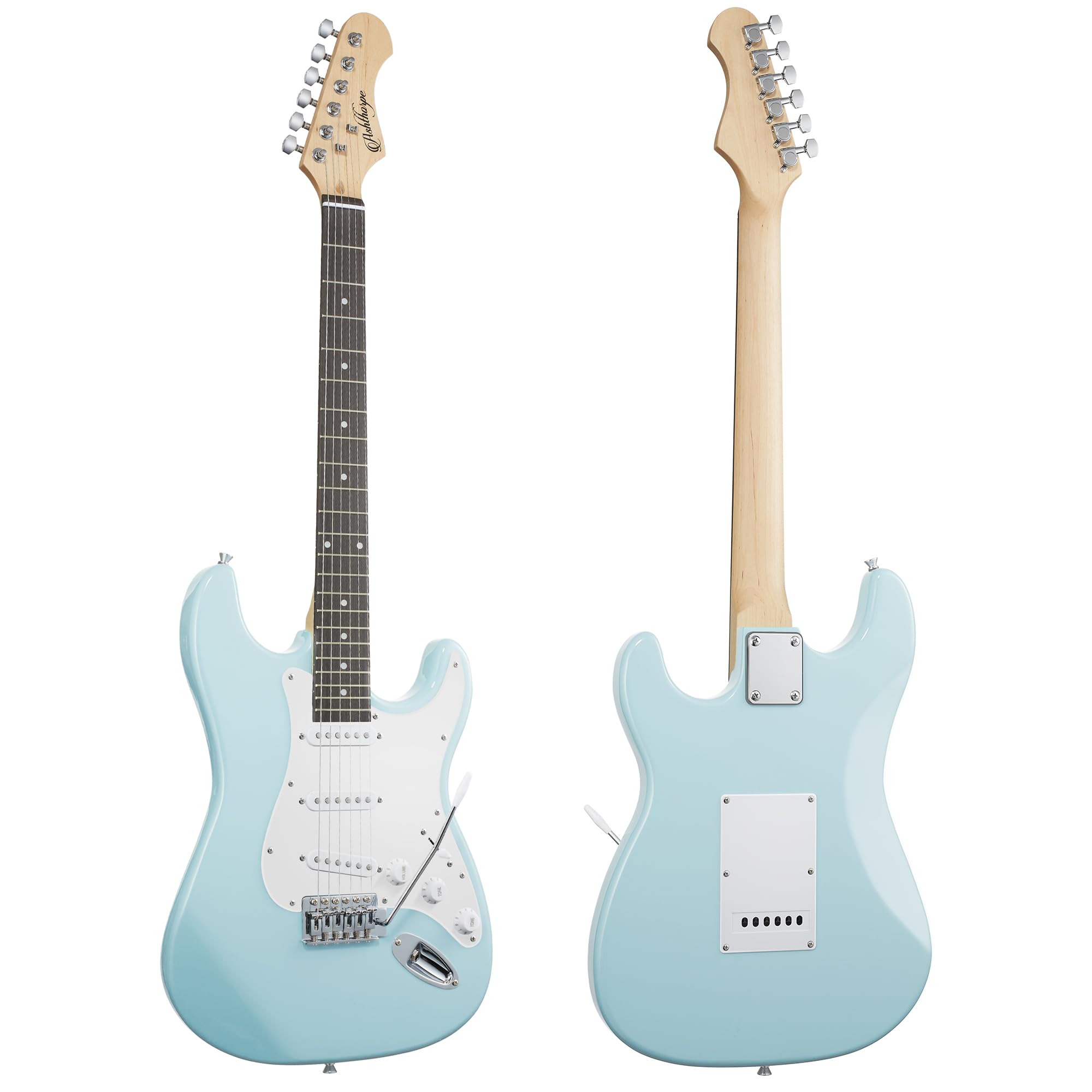Ashthorpe 39-Inch Electric Guitar (Light Blue-Silver), Full-Size Guitar Kit with Padded Gig Bag, Tremolo Bar, Strap, Strings, Ca