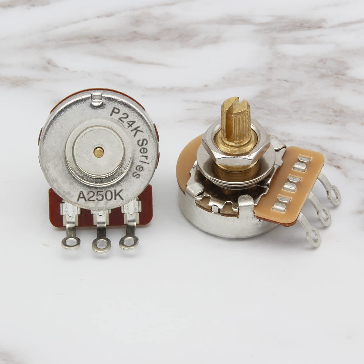 FLEOR 2pcs A250K Audio Pots 15.5mm Short Split Shaft Guitar Potentiometer, 24-Tooth