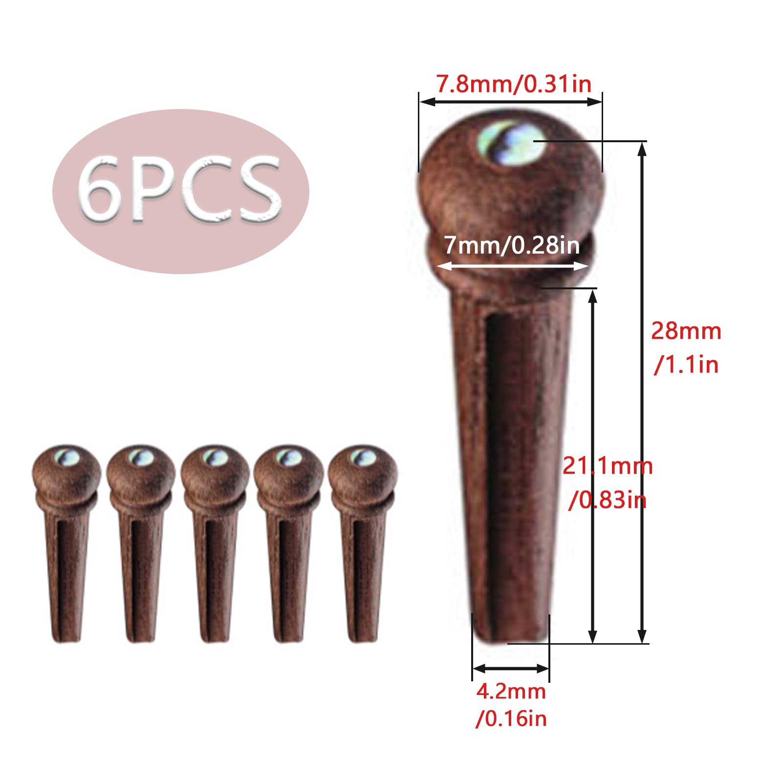 Cheerock 6pcs Acoustic Guitar Bridge Pins, Rosewood Abalone Dot Acoustic Guitar String Pins with Guitar Pin Puller, Bridge Pins