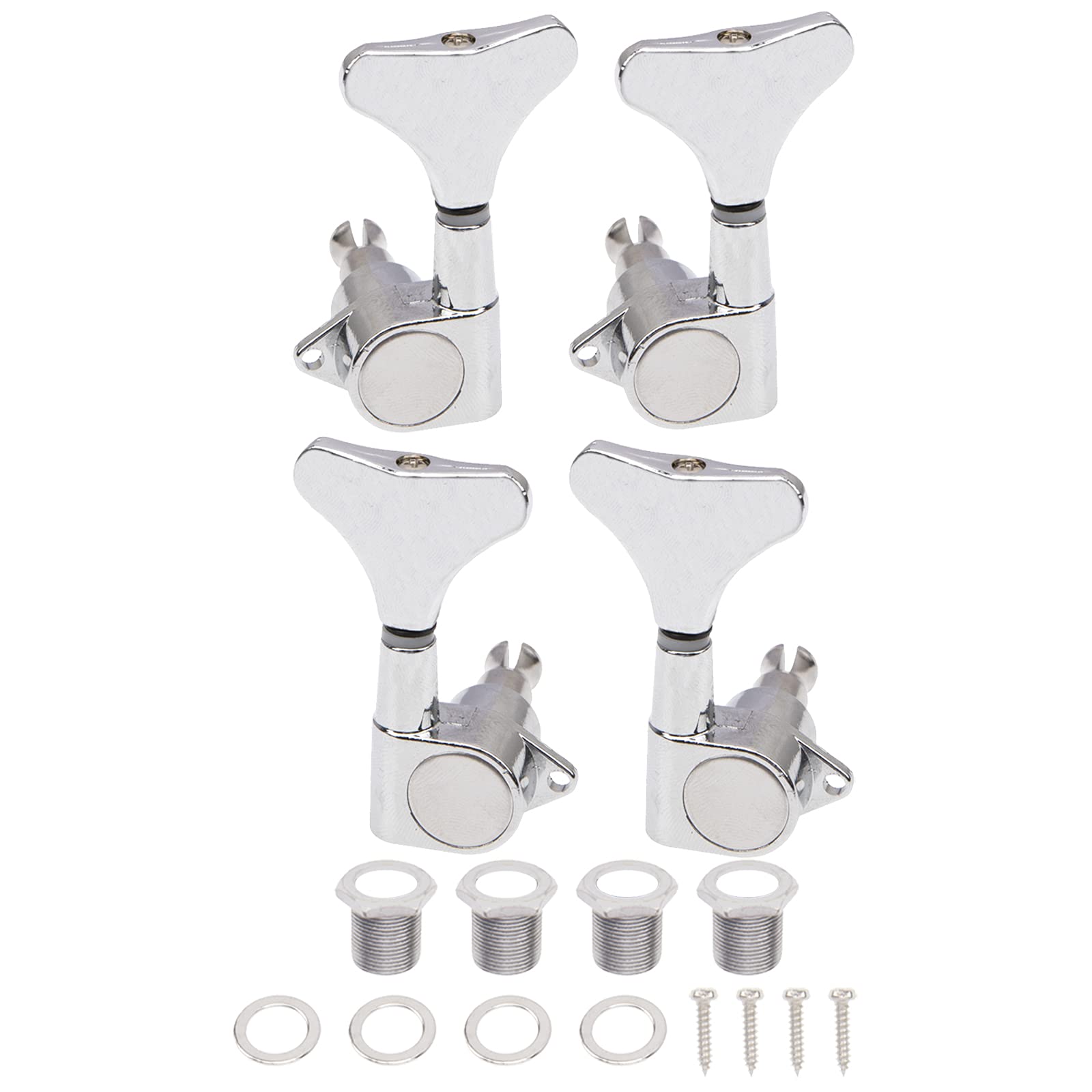 4Pcs Yootones Sealed Bass Tuning Pegs Machine Heads 2R2L Compatible with Electric Bass Tuners Replacement Parts (Silver)