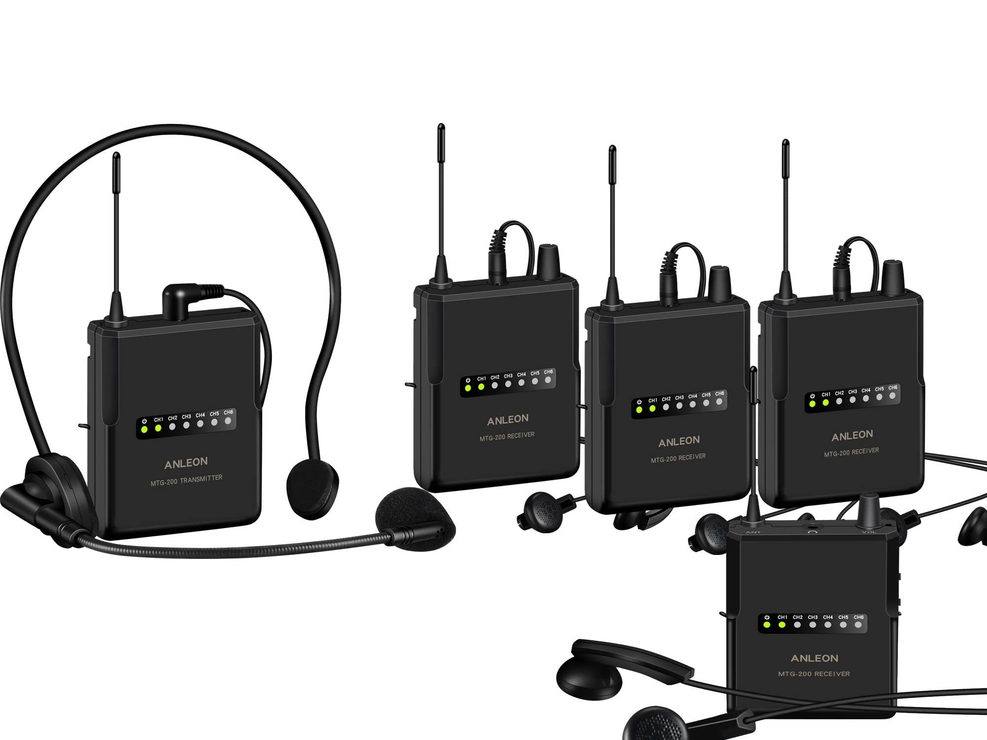 ANLEON MTG-200 Wireless Tour Guide & Language Interpretation System 915Mhz (4 Receivers)