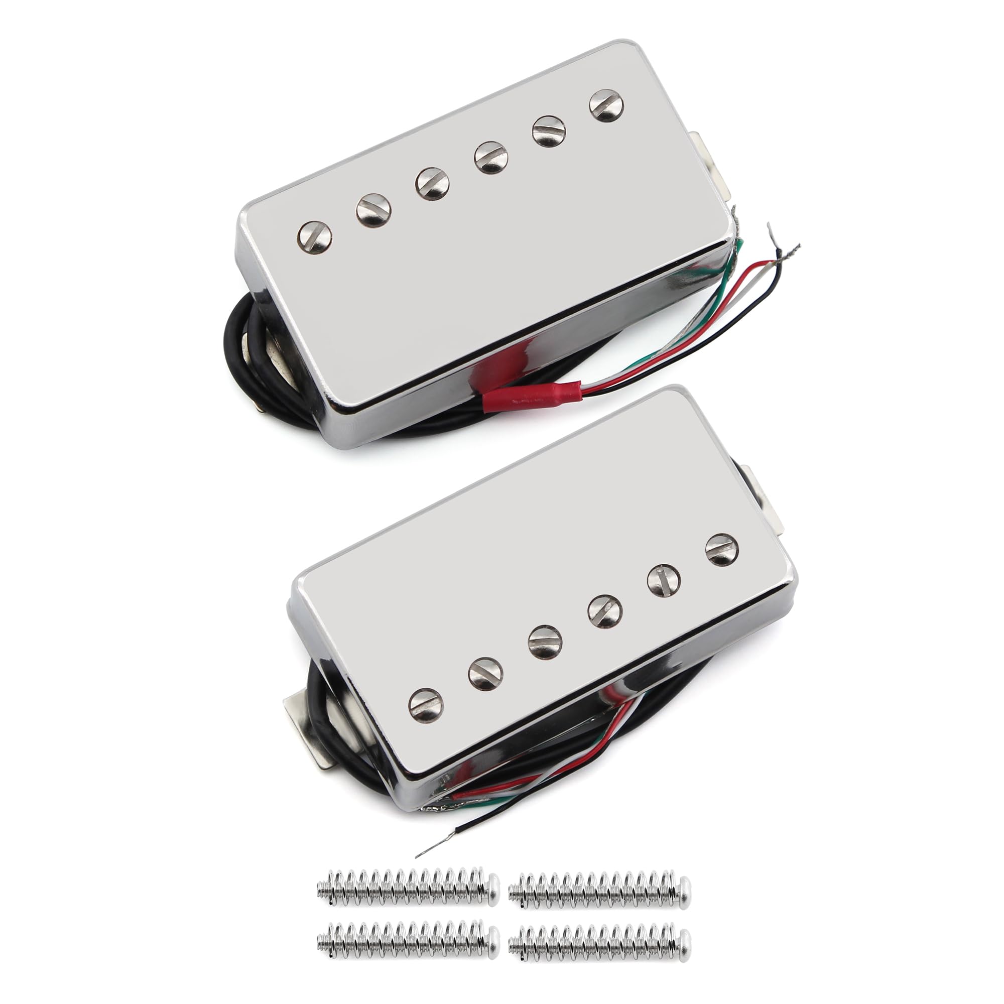 FLEOR Alnico 5 Guitar Humbucker Pickup 4-Wires Neck+Bridge Pickup Set Chrome Fit LP Guitar Part