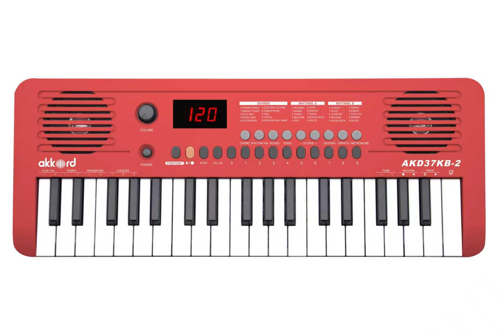 Akkord 37 Keys Music Keyboard - Red Edition | 20 Rhythms, 10 Tones & 10 Demos, Led Display, Portable Beginner Piano Compatible |