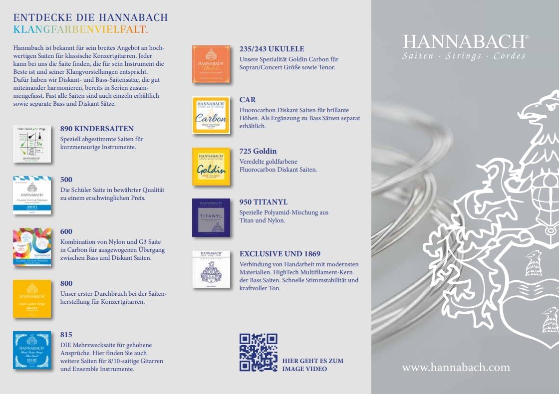 Hannabach 652387 Series 800 Silver Plated High Tension String Set for Classic Guitar - Blue