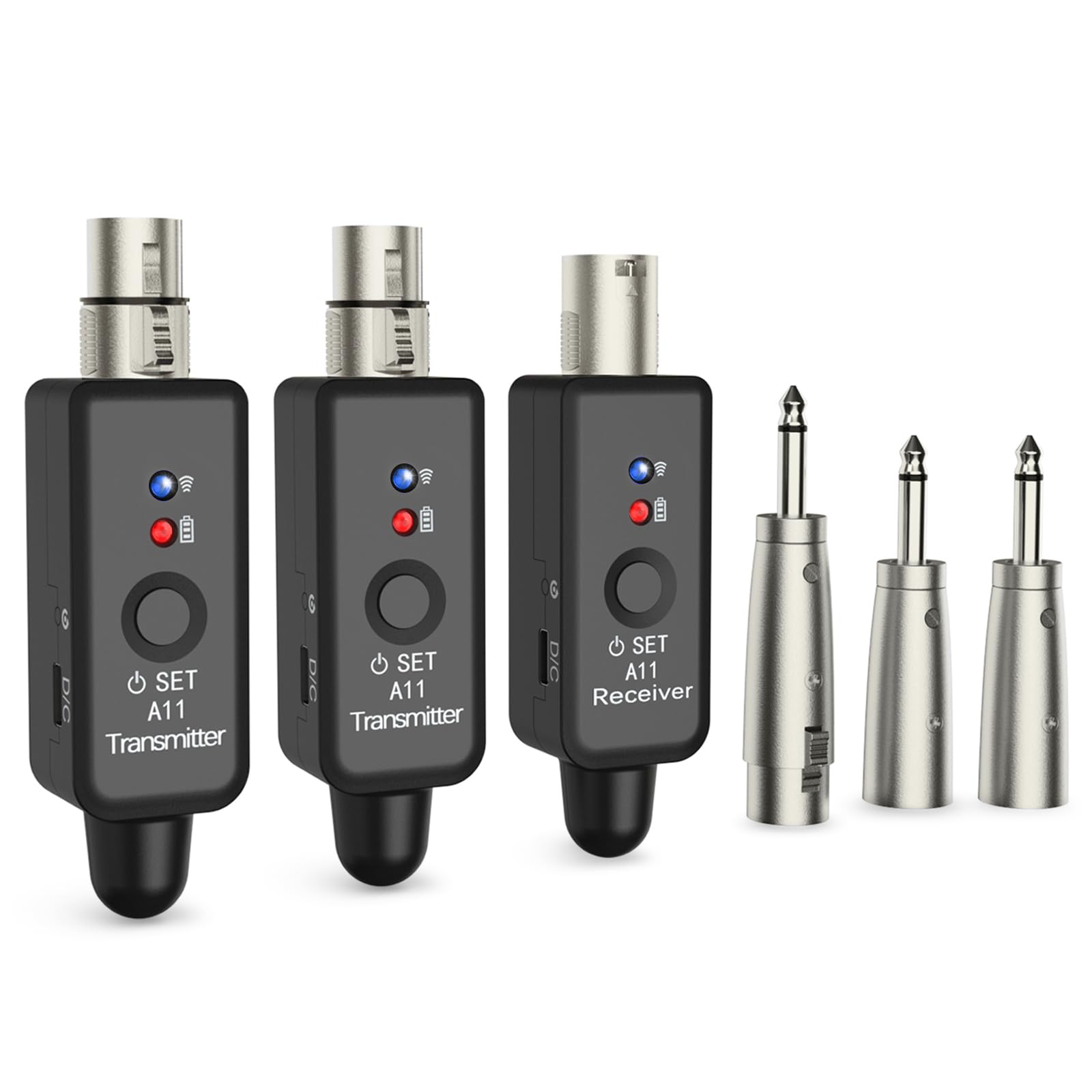 INGPARTNER A11 2.4GHz Wireless Microphone Transmitter Receiver 4 Channels Plug-on XLR Mic Adapter Wireless Mic System for Dynami