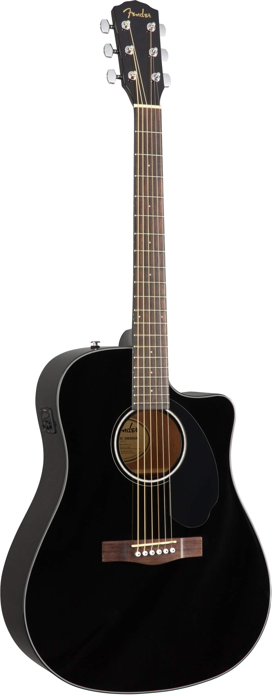 Fender CD-60SCE Solid Top Dreadnought Acoustic-Electric Guitar - Black Bundle with Gig Bag, Cable, Tuner, Strap, Strings, Picks,