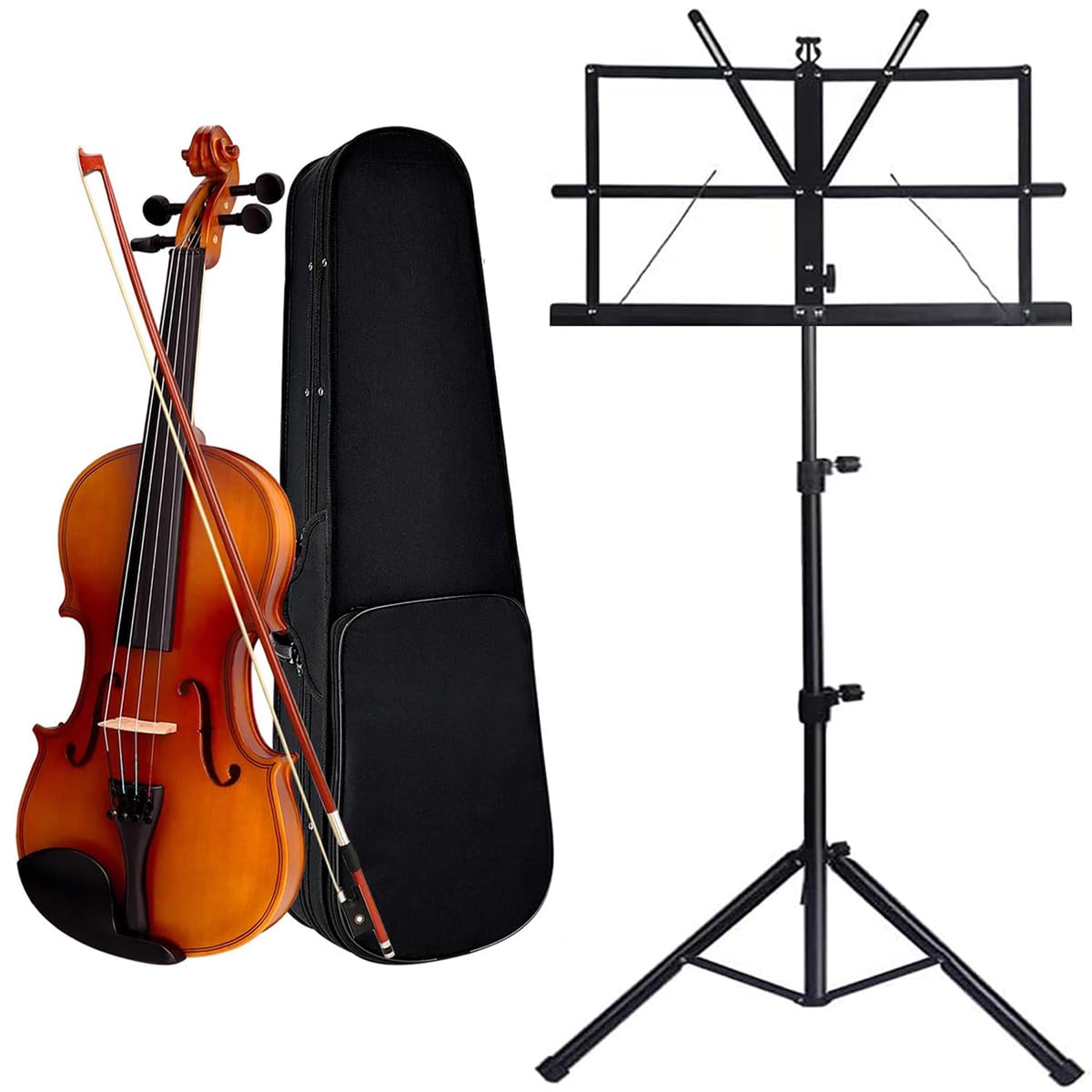 Device Of Urban Infotech 4/4 Violin With Music Stand, Bow, Rosin, Hard Case, And Book Stand - Acoustic Violin For Beginners, Adu