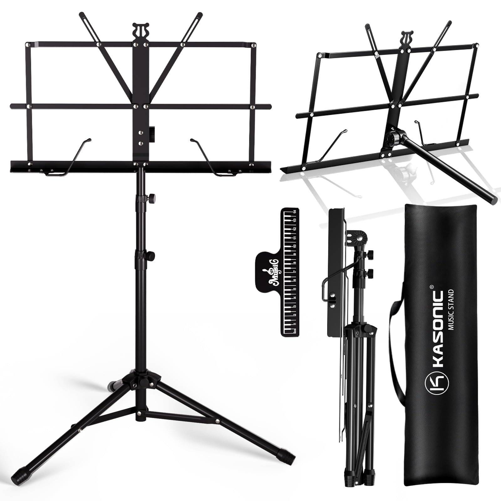 K KASONIC Music Stand, 2 in 1 Dual-Use Folding Sheet Music Stand & Desktop Book Stand, Portable Lightweight with Music Sheet Cli
