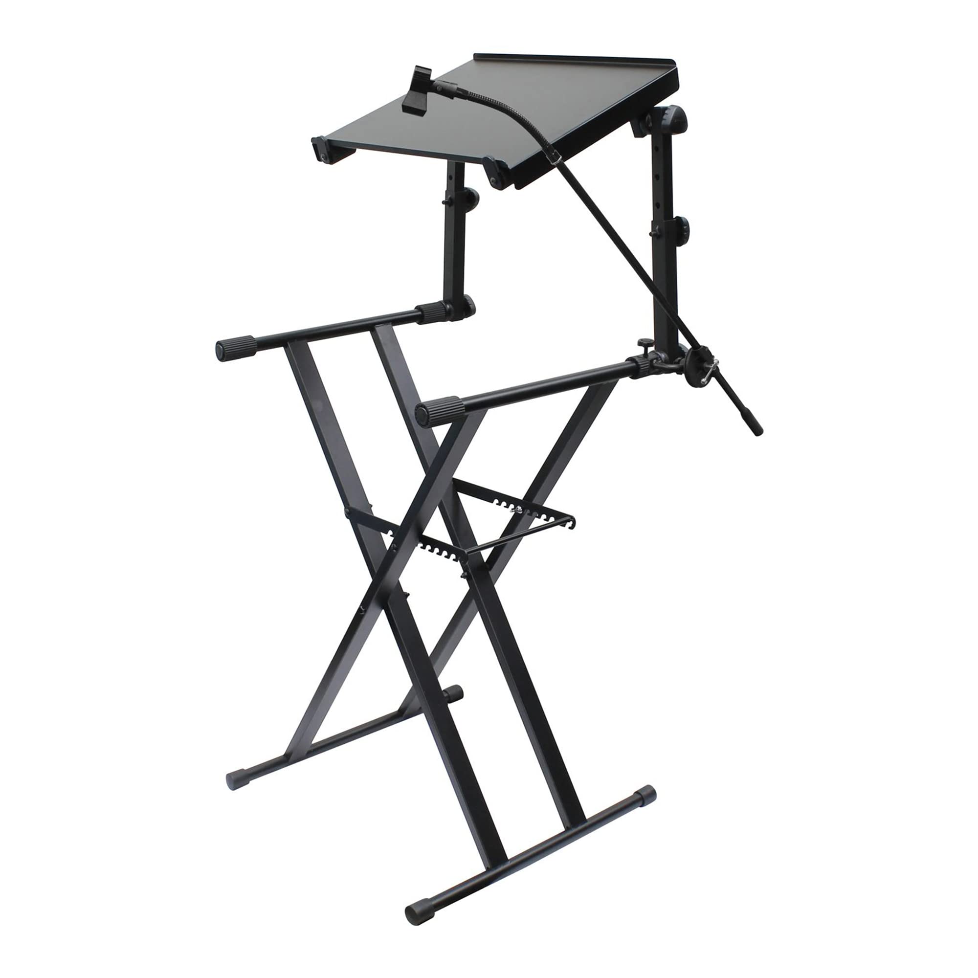 Black Two Tier X-Stand with Mic Boom and Top Shelf