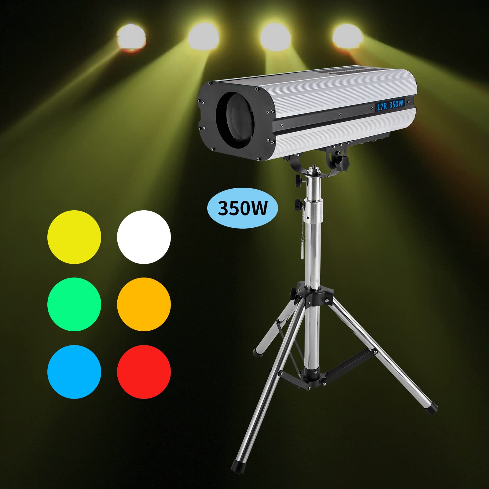 350W Stage Spotlight with Tripod Bracket, Manual Control Follow Spot Light, Adjustable Aperture & Multicolor DJ Wash Light for P
