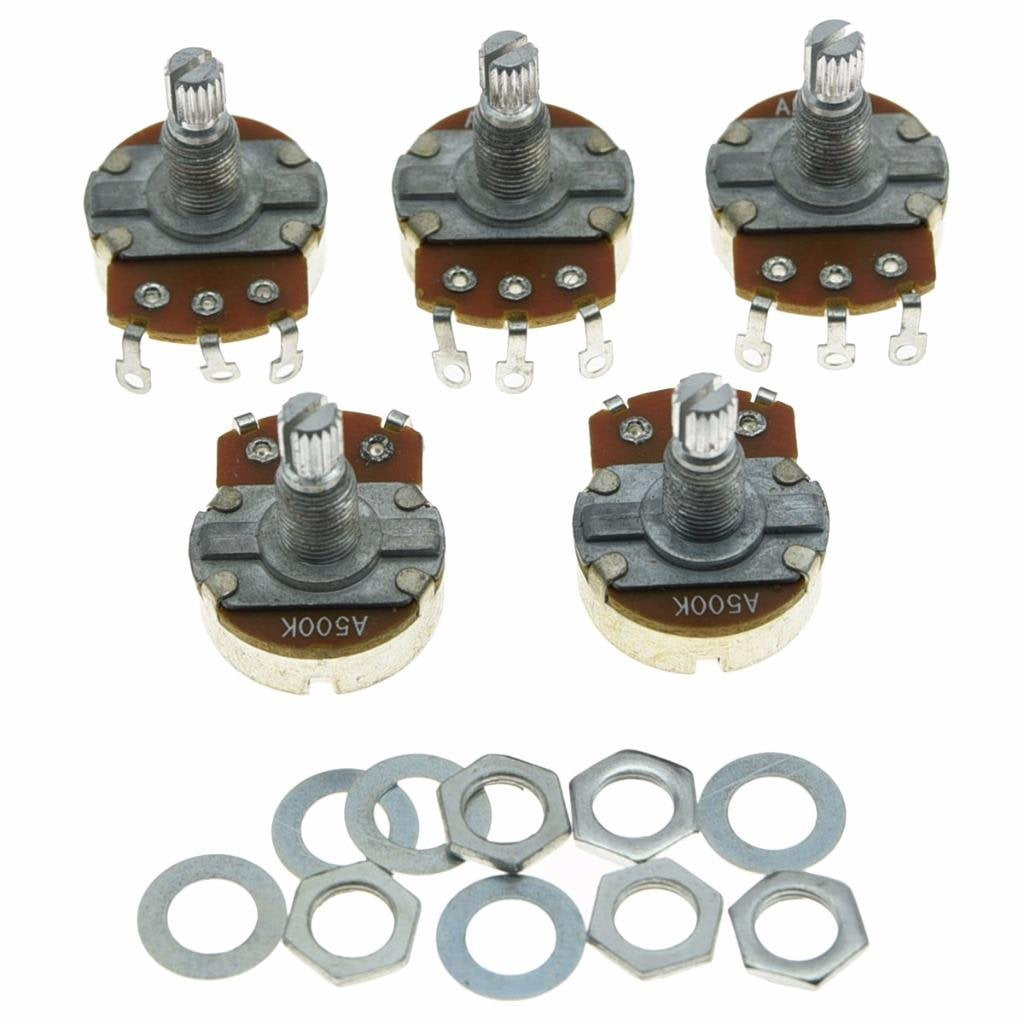Dopro 5Pcs Audio Guitar Pots Tone 500K Electric Guitar Large Pots 24Mm Base With Long Split Shaft Guitar Potentiometer A500K