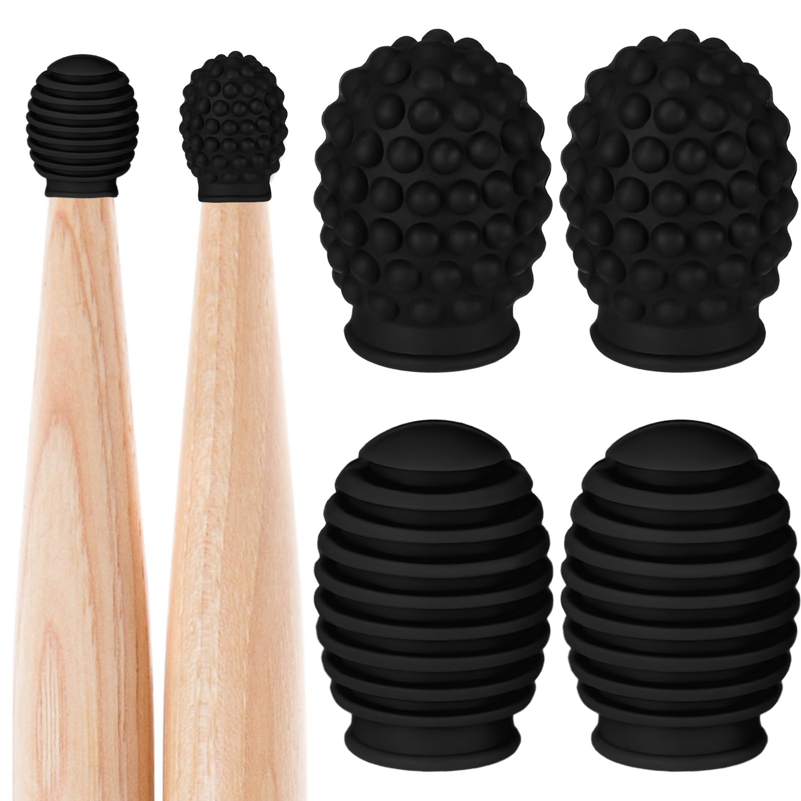 4 Pieces Drum Mute Drum Dampener Silicone Drumstick Silent Practice Tips Percussion Accessory Mute Replacement Musical Instrumen