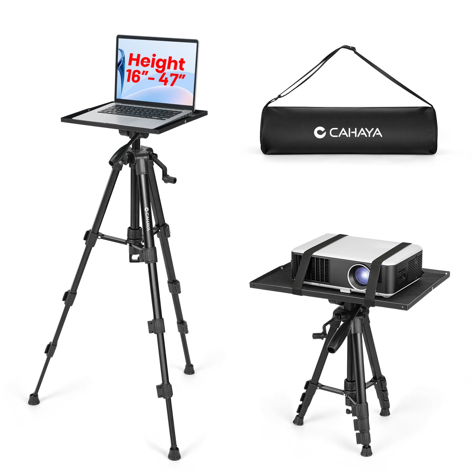 CAHAYA Heavy Duty Projector Stand - 44lbs Max Load Tripod with Carry Bag 15.9-46.7 Adjustable Height Stand with Foldable Tray 36