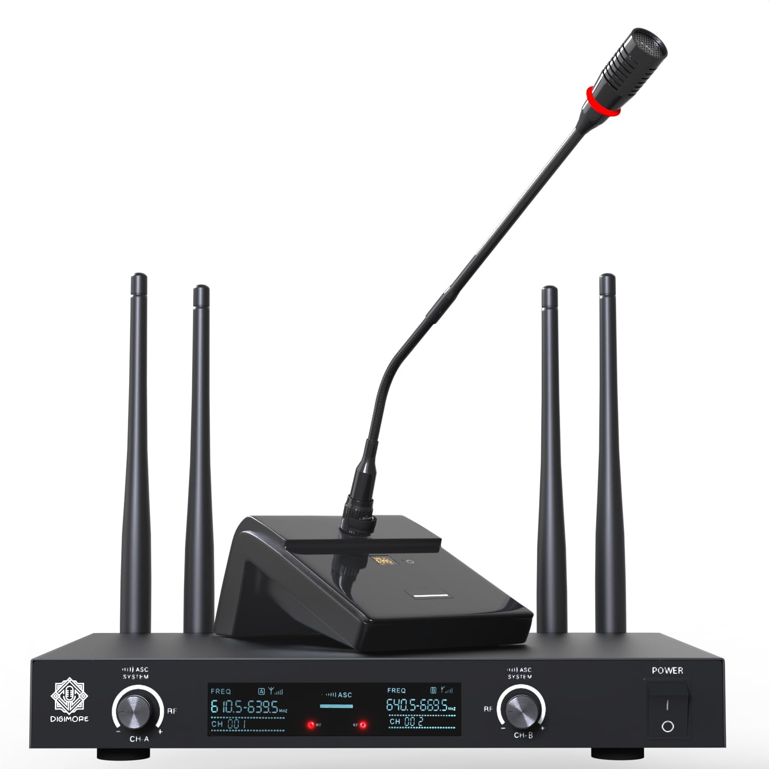 Digimore Uhf Wireless Desktop Gooseneck 18 Podium Microphone | 30 Channels | 300Ft Long Range | Xlr Output | Best For Meetings, 