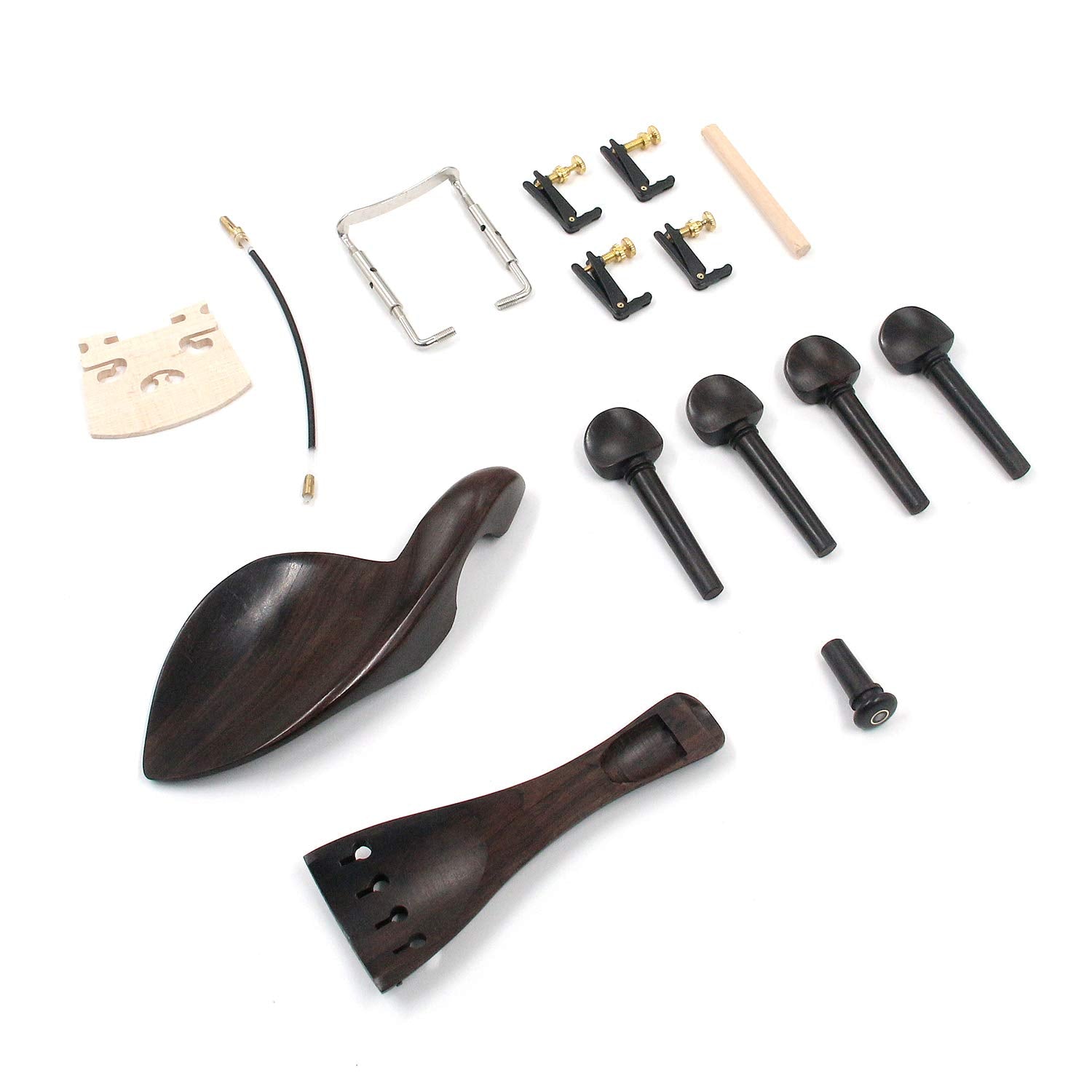 FarBoat 15Pcs 4/4 Violin Accessories Kit, Chin Rest, Chinrest Clamp, Tailpiece, 4 Tuning Pegs, 4 Fine Tuners, Tailgut, Endpin, M