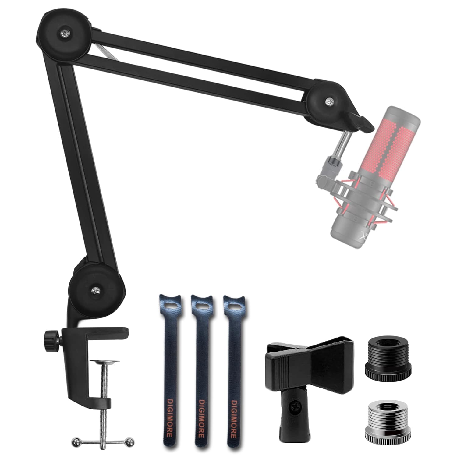 Digimore Heavy Duty Microphone Stand - Adjustable Scissor Boom Arm With Suspension Holder And Mic Clip For Blue Yeti Snowball An