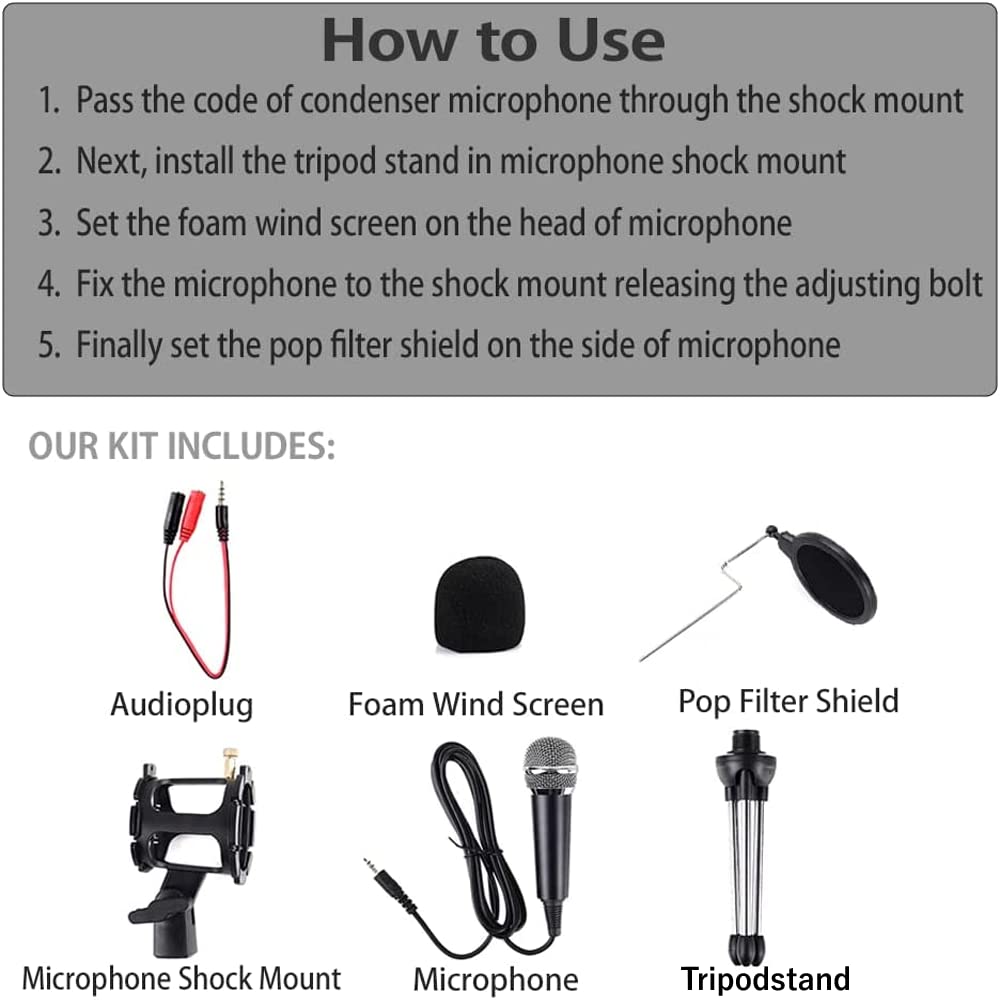 Japard Gaming USB Microphone for PC High Sensitivity, Mini Condenser 3.5 mm Plug, Broadcast Music Recording Set for Computer Mee