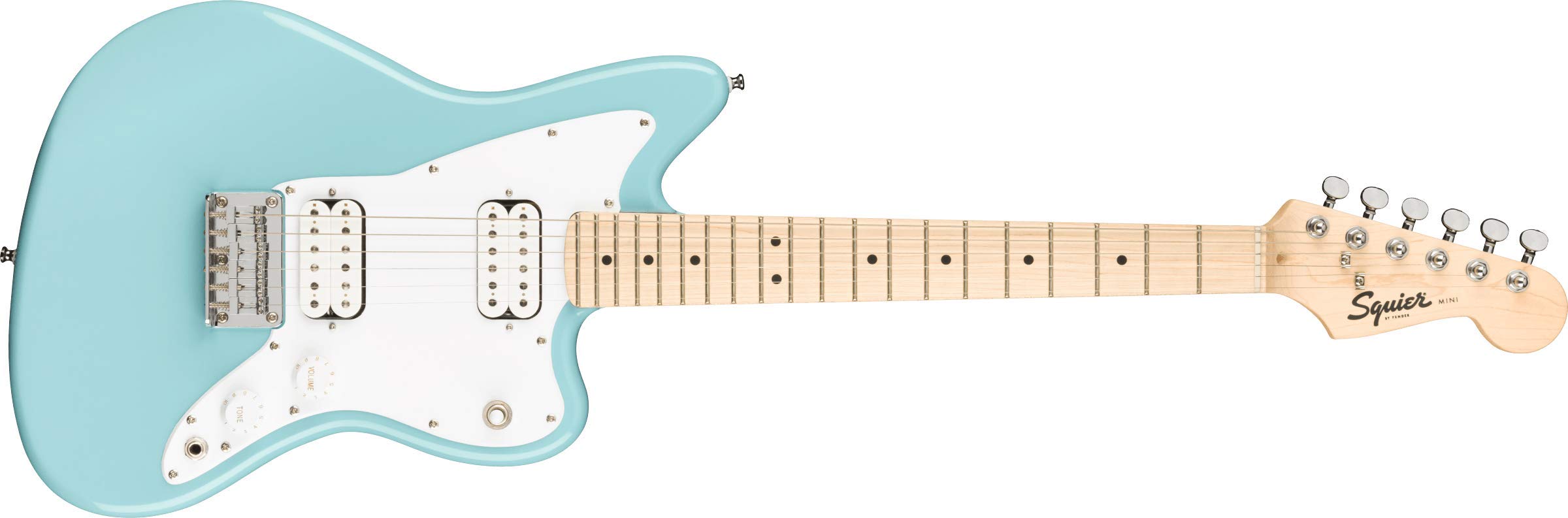 Squier Mini Jazzmaster Electric Guitar, Daphne Blue, Maple Fingerboard