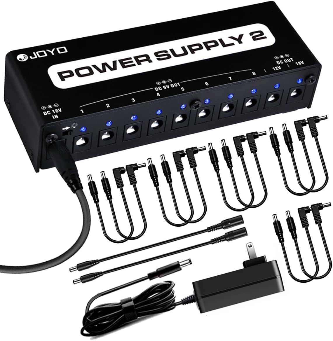 JOYO Guitar Pedal Power Supply Pedal Board Power Supply with DC 18V Pedal Power Adapter & 9V 100mA 500mA Isolated DC 10 Outputs 
