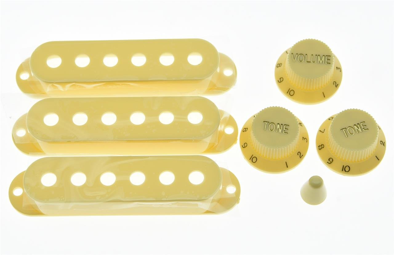 KAISH Vintage Cream ST Strat Pickup Covers Knobs and 5 Way Switch Tip Cap