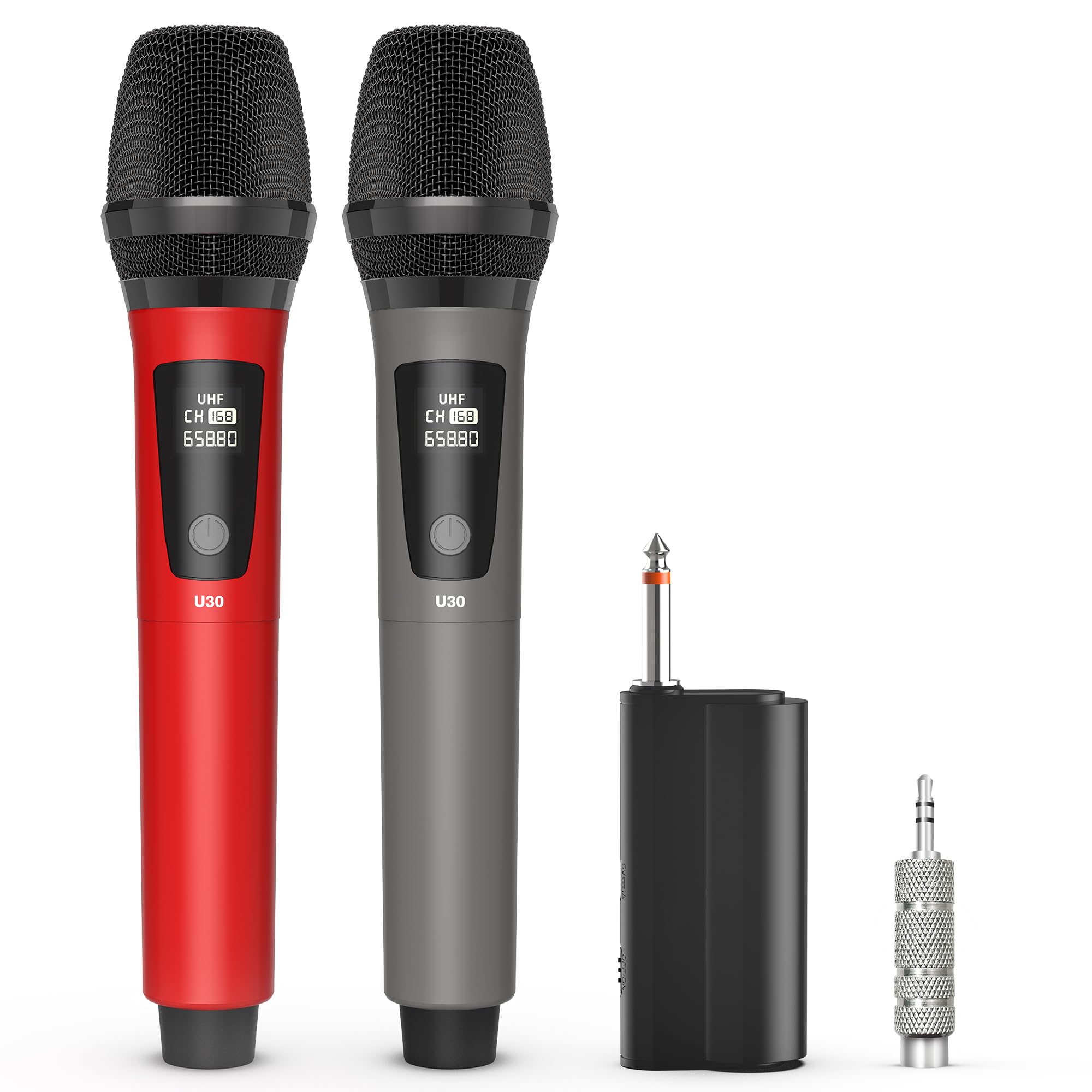 Jyx Dual Uhf Wireless Microphones With Rechargeable Receiver - Handheld Dynamic Mics, 160Ft Range, 6.35Mm & 3.5Mm Adapters, For 
