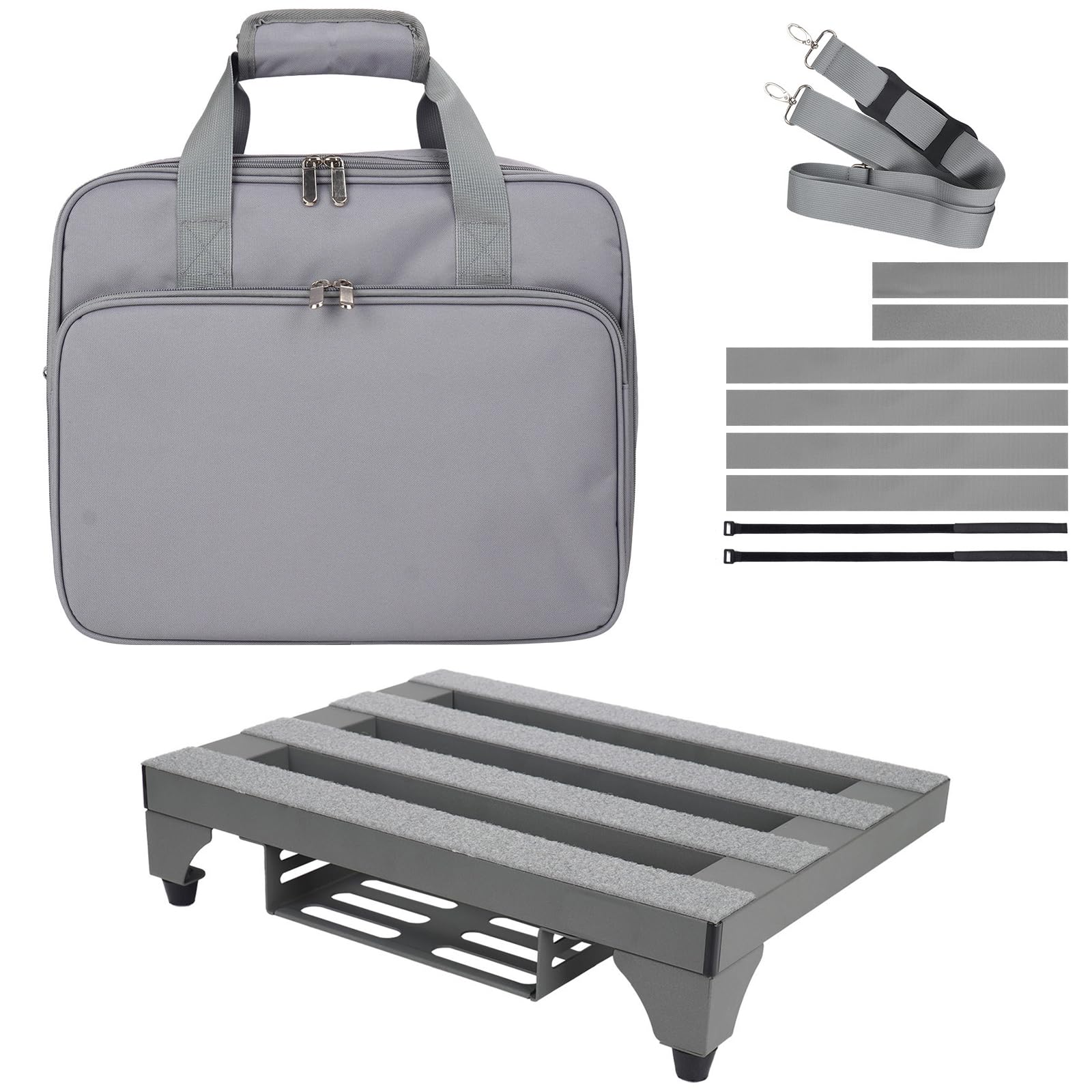 SOYAN 14 x 10.6 Aluminum Alloy Guitar Pedal Board with Power Supply Tray, Carry Bag & Mounting Tapes Included (Gray, APB-14GY)