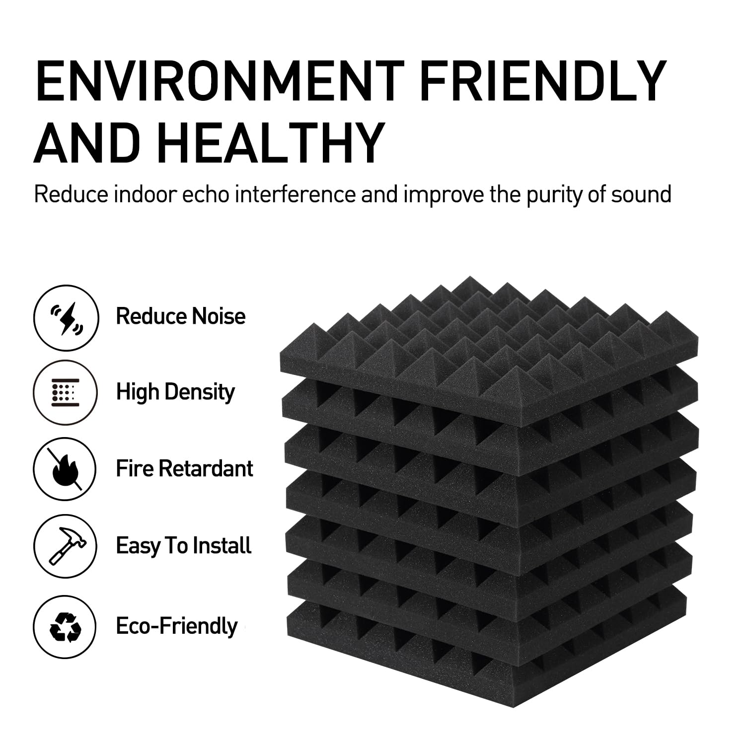 Focusound 24 Packs Acoustic Foam Panels Pyramid 2'' X 12'' X 12'', Soundproofing Foam Noise Cancelling Foam with 120 PCS Double-