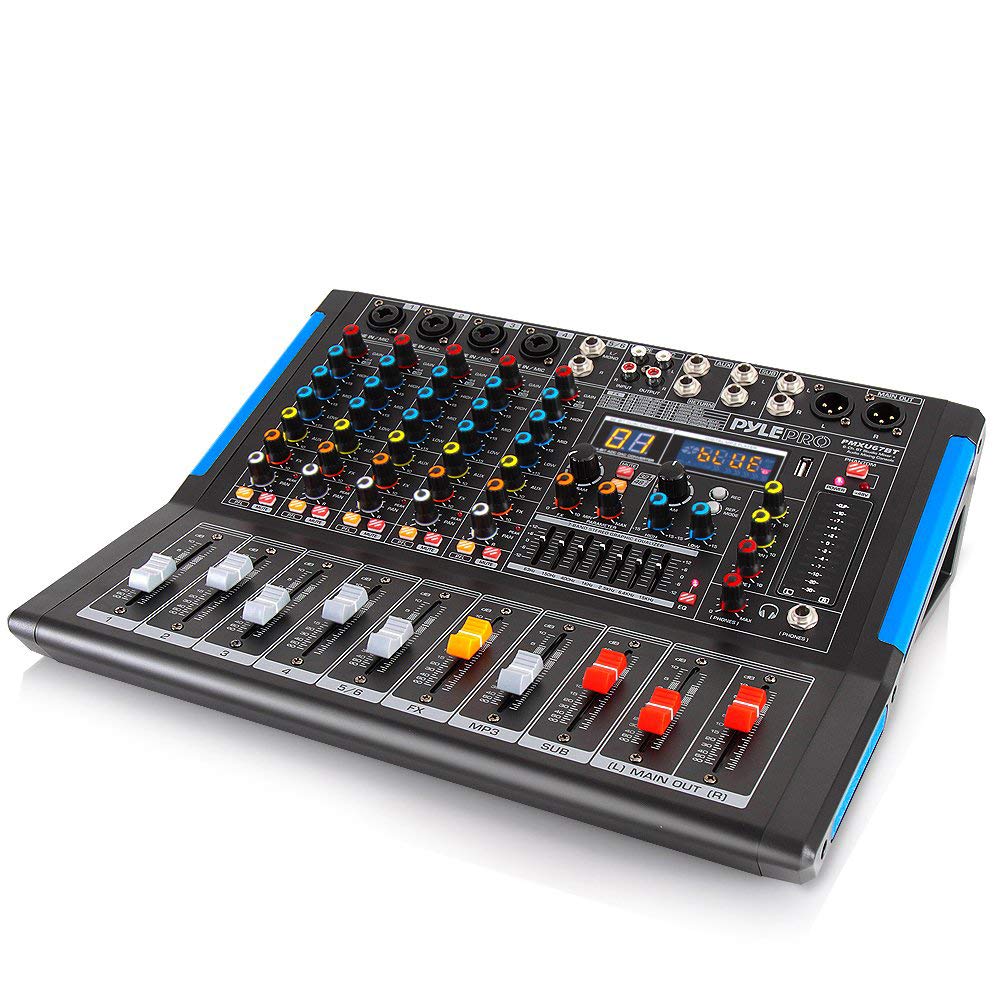 Pyle 6-Channel Bluetooth Studio Audio Mixer - DJ Sound Controller Interface with USB Drive for PC Recording Input, XLR Microphon