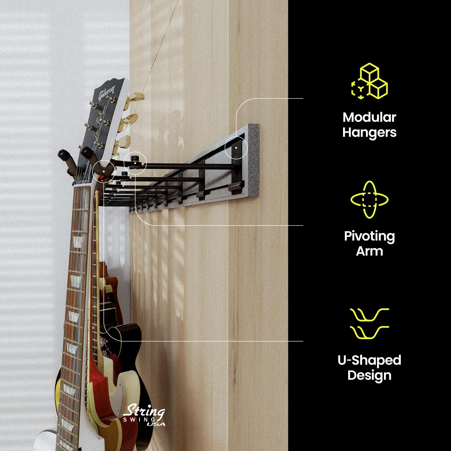 String Swing Guitar Wall Rack, Guitar Stand Mulitple Guitars, Hanging Guitar Stand for Acoustic & Electric Guitars, 10 Heavy Dut